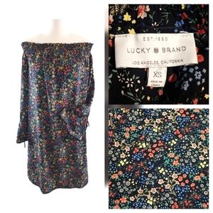 Lucky Brand Ditsy Floral Off Shoulder Floral Tunic Mini Dress Long Sleeves